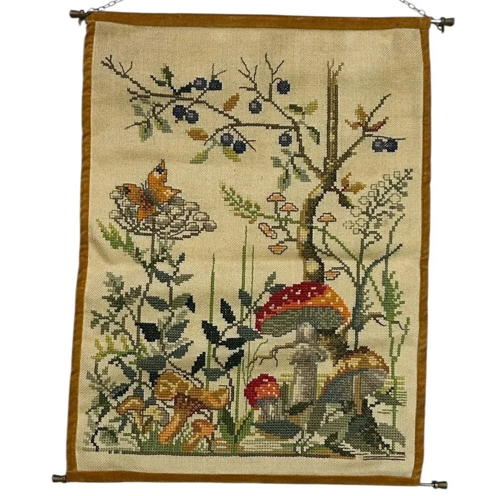 Finished Cross Stitch‎ Wall Hanging Permin of Copenhagen "Forest Floor" Handmade - Picture 3 of 8
